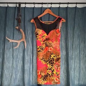Coral & Black Floral Dress